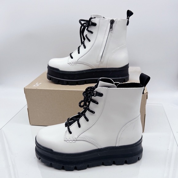 Ugg Sidnee Waterproof Platform Lace Up Combat Boots Shearling White Leather US 6 - Picture 5 of 14